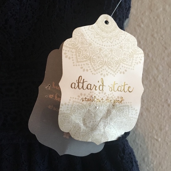 NWT Blue Sleeveless Alter’d State Fit and Flare Cross Neck Lace Dress - Picture 5 of 5